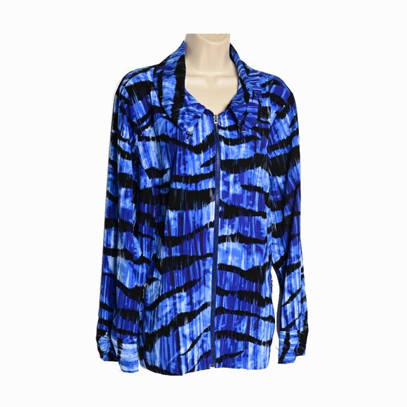 Chico's Jackets & Blazers - CHICO'S ZENERGY Animal Print/Abstract Blue & Black Zipper Jacket Size 3 (XL16)